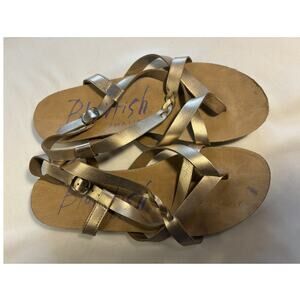 Blowfish Malibu Women’s Gold Leather Strappy Buckle Flat Sandals US 7.5